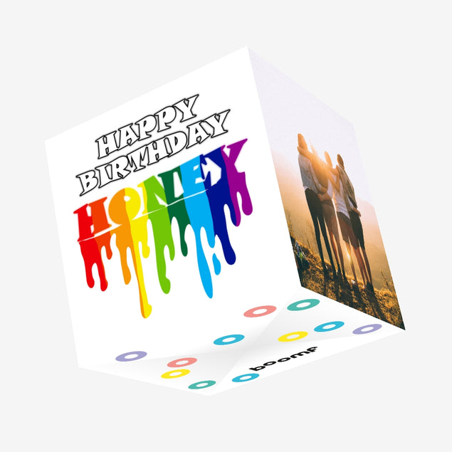 Happy Birthday Honey Colorful Rainbow Confetti-exploding Greetings Card