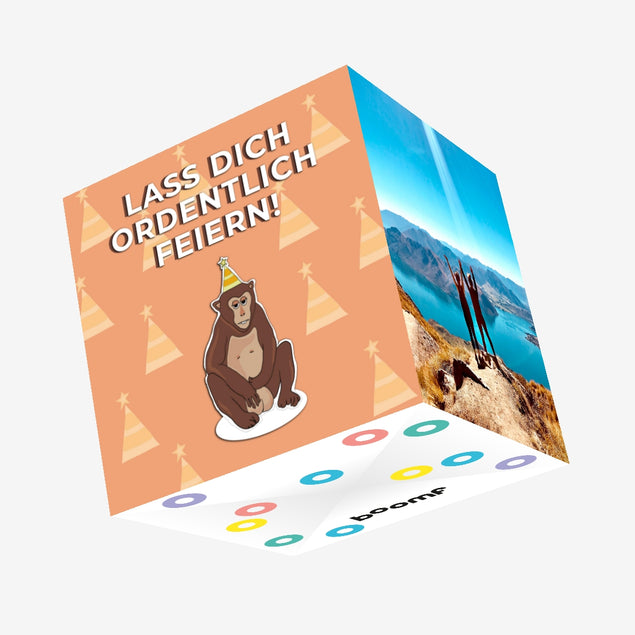 Monkey Happy Birthday In German Confetti-exploding Greetings Card