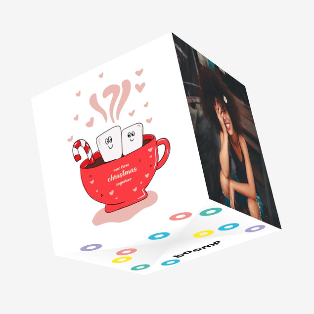 Merry First Christmas Cute Marshmallows In A Cup Confetti-exploding Greetings Card