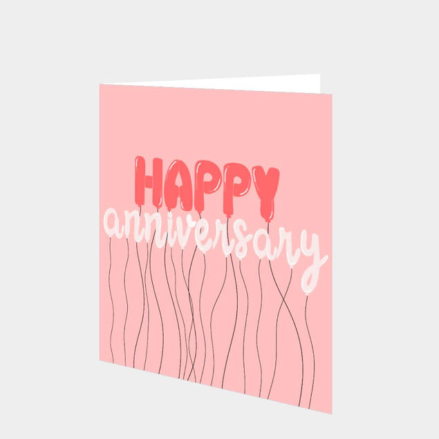 Happy Anniversary Pink Balloons Card