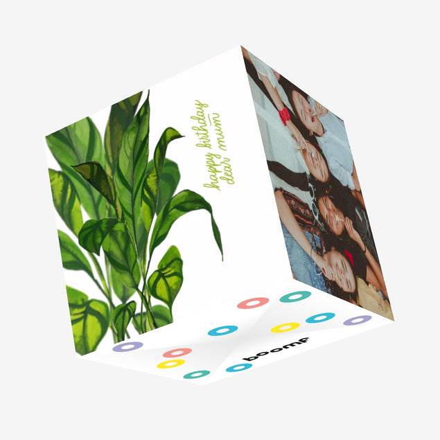 Happy Birthday Mum Lifelike Green Leaves Confetti-exploding Greetings Card