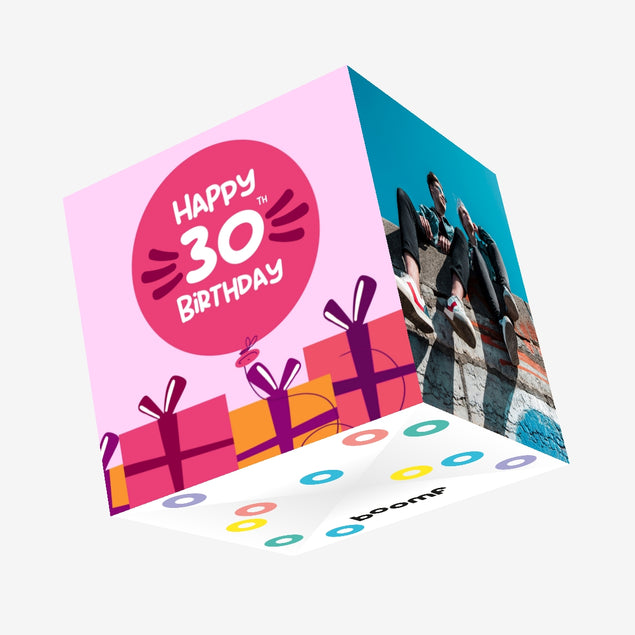 Balloon And Gifts Happy 30th Birthday Confetti-exploding Greetings Card