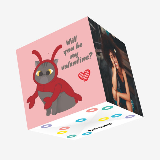 Will You Be My Valentine Cute Cat Wearing Lobster Costume Confetti-exploding Greetings Card