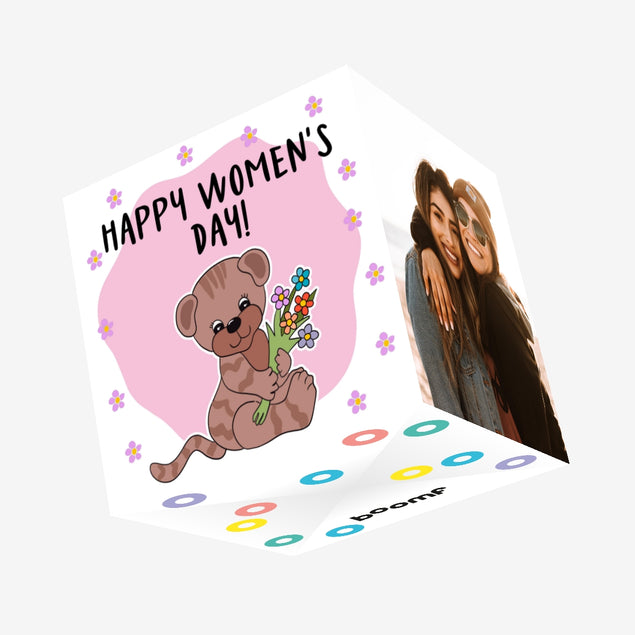 Cute Teddy Happy Women's Day Confetti-exploding Greetings Card