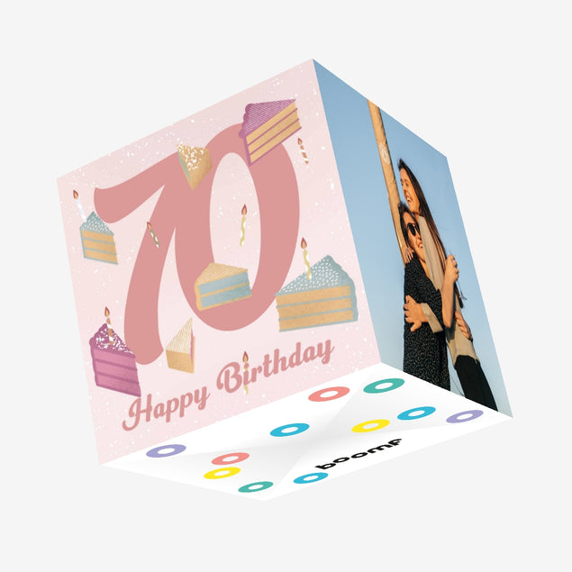 Happy 70th Birthday Pieces Of Cake Confetti-exploding Greetings Card