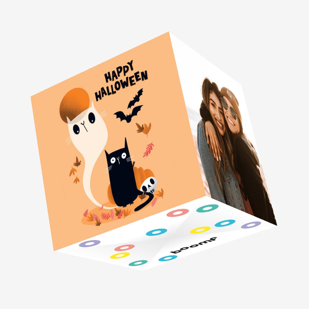 Black Cat Ghost Halloween Confetti-exploding Greetings Card