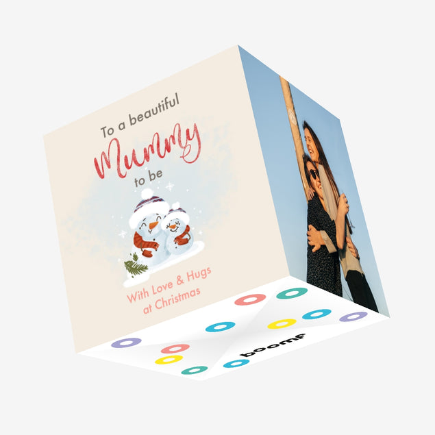To A Beautiful Mummy-to-be With Love And Hugs At Christmas Confetti-exploding Greetings Card