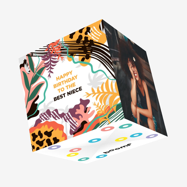 Happy Birthday Best Niece Colourful Tropical Plants Confetti-exploding Greetings Card