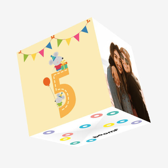 Zoo Animal Mouse Happy 5th Birthday Confetti-exploding Greetings Card
