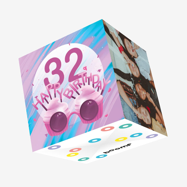 Happy 32nd Birthday Cupcake Glasses Confetti-exploding Greetings Card