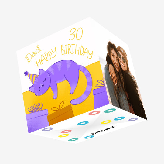 30th Birthday Purple Cat Dad Confetti-exploding Greetings Card