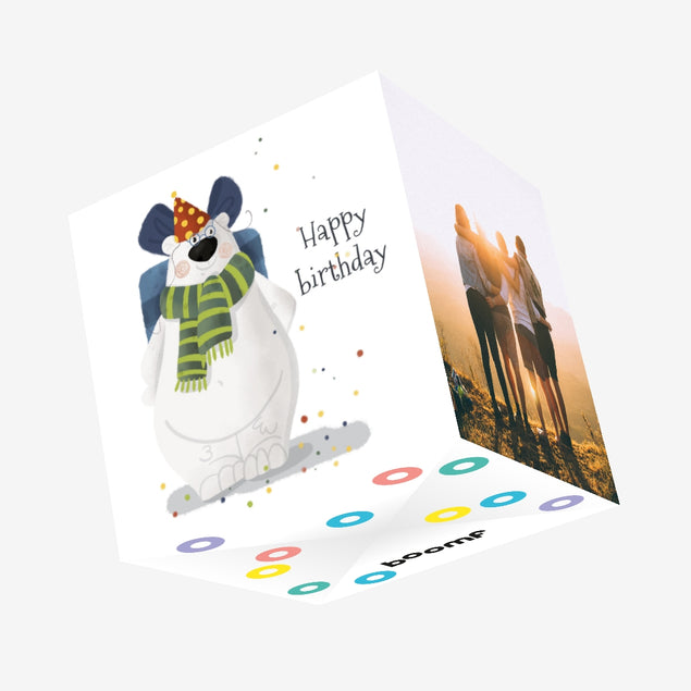 Polar Bear in Glasses Happy Birthday Confetti-exploding Greetings Card