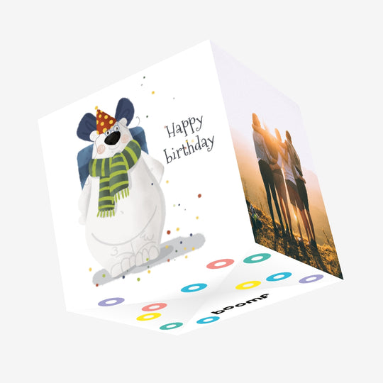 Polar Bear in Glasses Happy Birthday Confetti-exploding Greetings Card