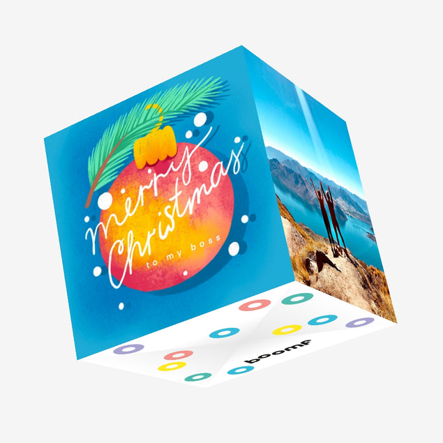 Merry Christmas To My Boss Beautiful Blue Confetti-exploding Greetings Card