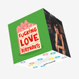 Fucking Love Birthdays Pink Cake Confetti-exploding Greetings Card