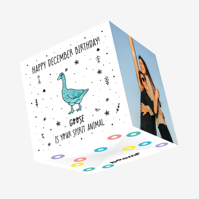 Spirit Animal Happy December Birthday Confetti-exploding Greetings Card