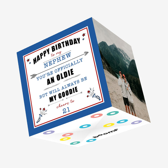 Happy 21st Birthday Nephew Officially An Oldie Confetti-exploding Greetings Card