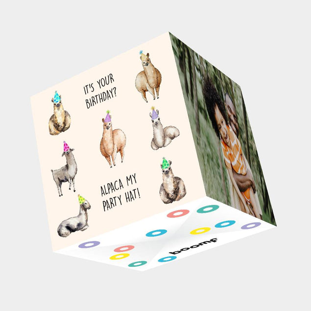 Alpaca My Party Hat Birthday Card 3D Cube Card