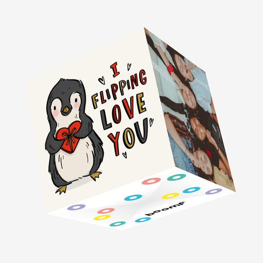 I Flipping Love You Cute Penguin And A Gift Valentine's Day Confetti-exploding Greetings Card