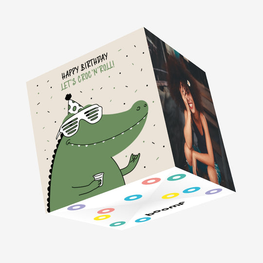 Happy Birthday Let's Croc'n'Roll Party Crocodile Confetti-exploding Greetings Card