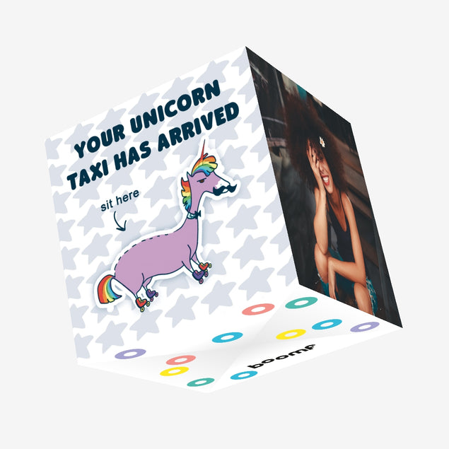 Unicorn Taxi Confetti-exploding Greetings Card
