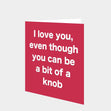 I Love You Even Though You Can Be A Bit Of A Knob Card