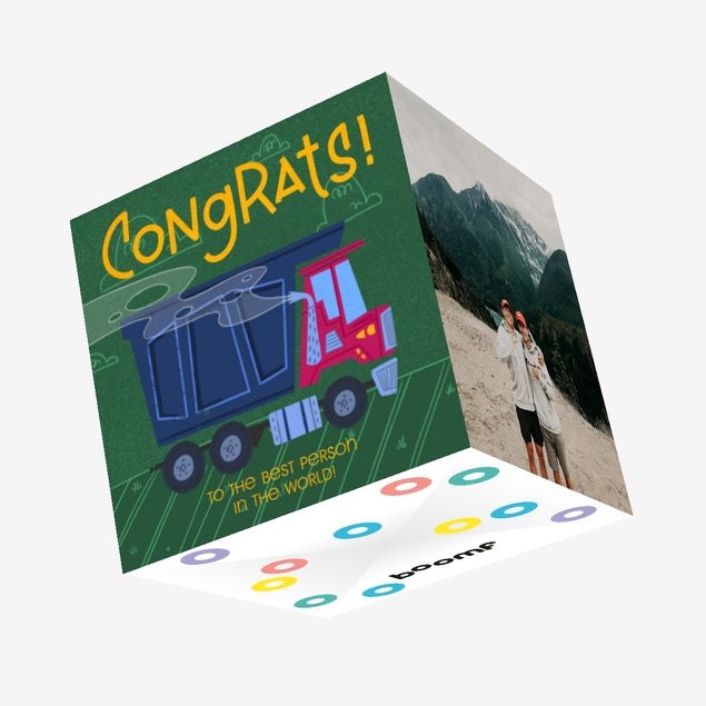Blue Truck Green Background Congrats To The Best Person Confetti-exploding Greetings Card