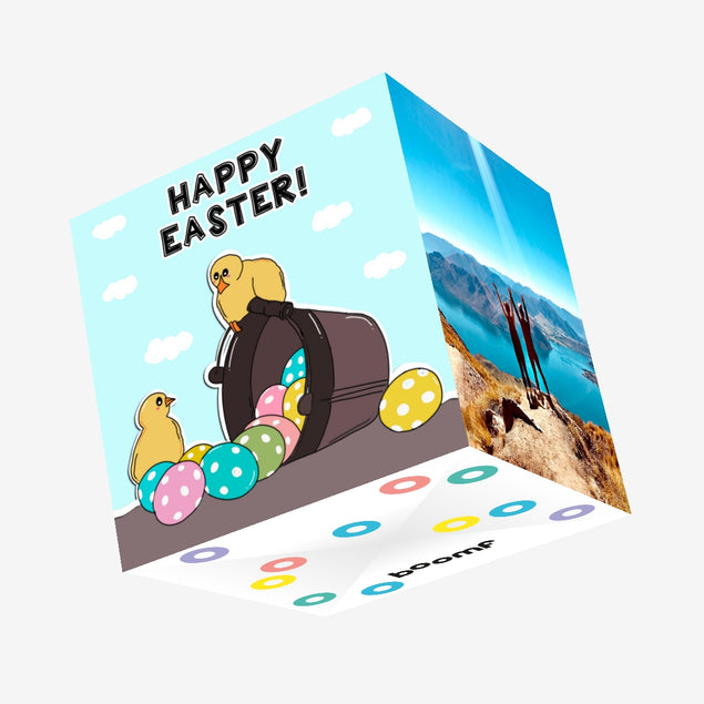 Colourful Eggs And Cute Chick Easter Confetti-exploding Greetings Card