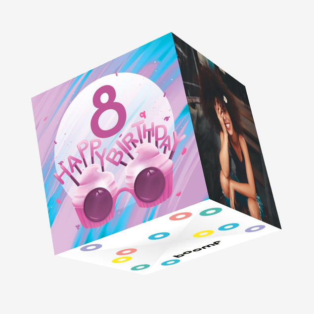 Happy 8th Birthday Cupcake Glasses Confetti-exploding Greetings Card