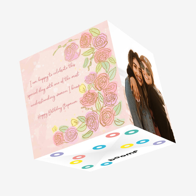 Happy Birthday Stepmum Pink Roses Confetti-exploding Greetings Card