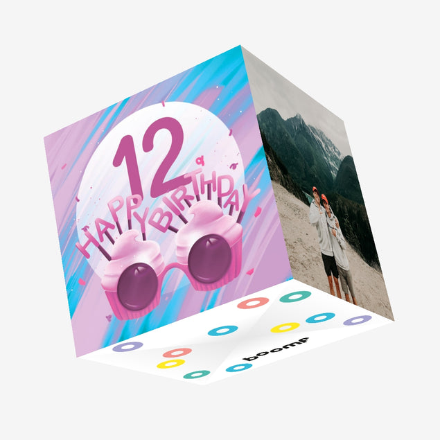 Happy 12th Birthday Cupcake Glasses Confetti-exploding Greetings Card