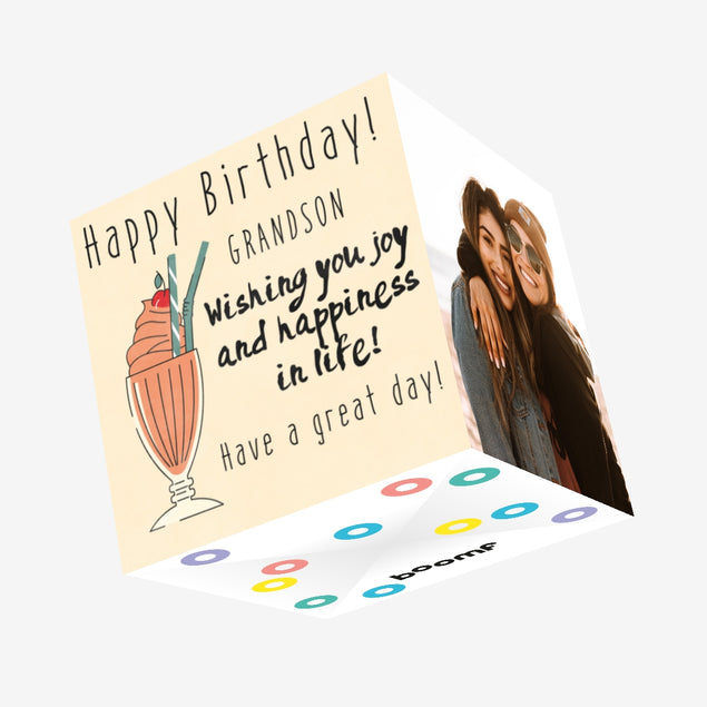 Milkshake Happy Birthday Grandson Wishing You Joy And Happiness Confetti-exploding Greetings Card