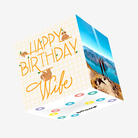 Happy Birthday Wife Sloths Hanging On Letters Confetti-exploding Greetings Card