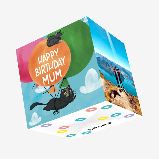 Flying Black Cat Happy Birthday Mum Confetti-exploding Greetings Card