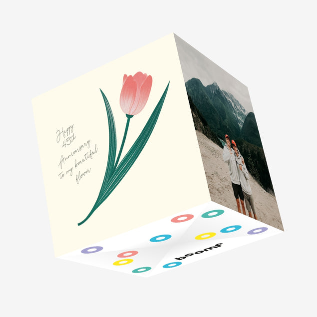Happy 45th Wedding Anniversary Beautiful Flower Pink Tulip Confetti-exploding Greetings Card