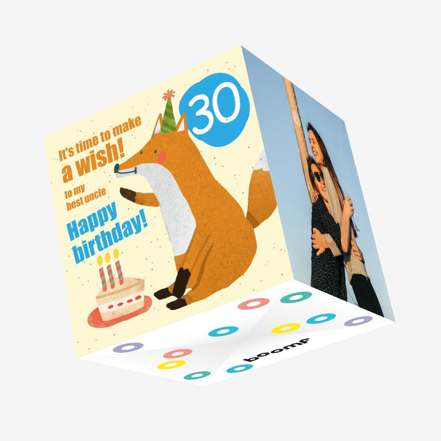 Happy 30th Birthday Uncle Fox Confetti-exploding Greetings Card