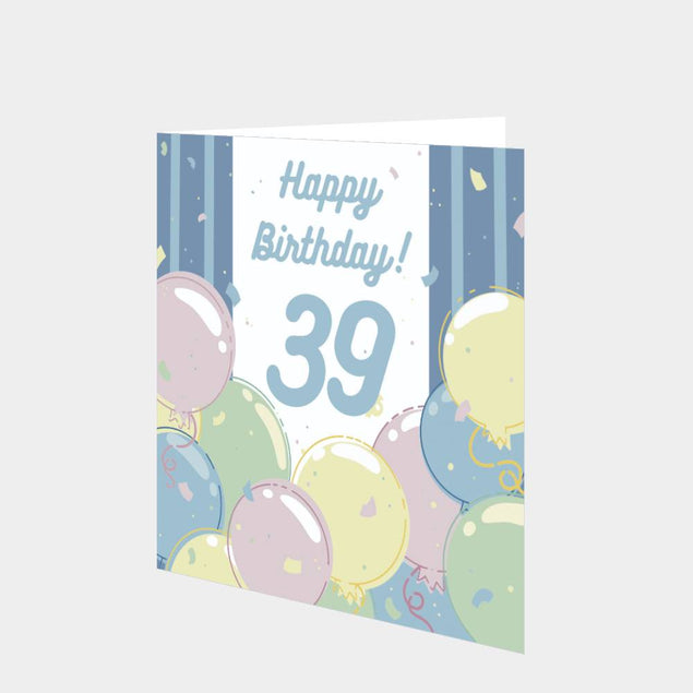 Happy 39th Birthday Balloons Card