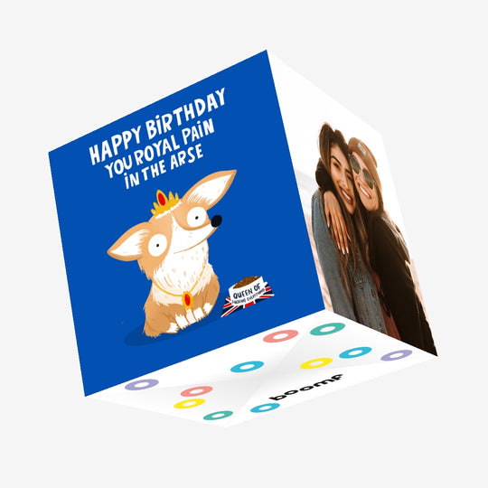 Funny Royal Corgi Dog Birthday Confetti-exploding Greetings Card