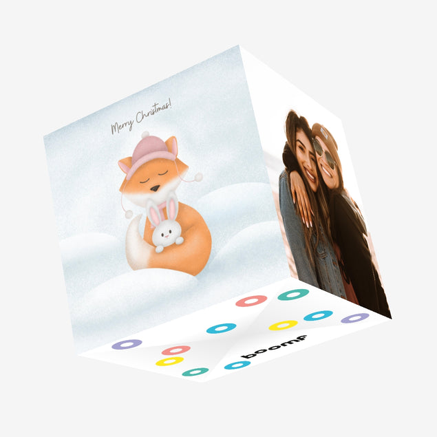Merry Christmas Cute Fox And Adorable Bunny Confetti-exploding Greetings Card