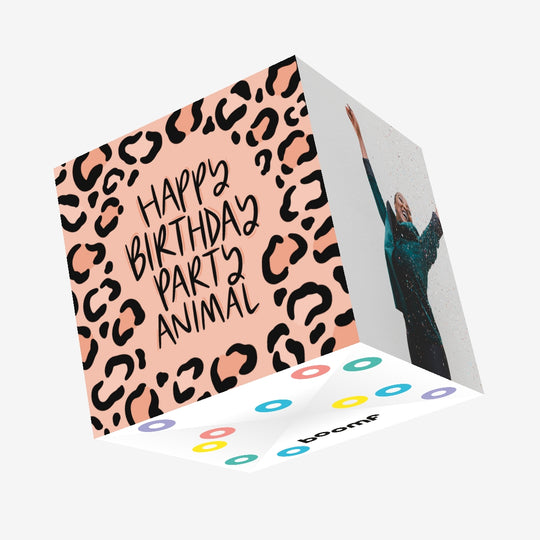 Party Animal Leopard In Pink Confetti-exploding Greetings Card