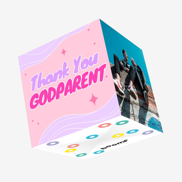 Thank You Godparent Pink Theme Confetti-exploding Greetings Card
