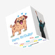 Blue Cute Pug Happy Birthday Confetti-exploding Greetings Card