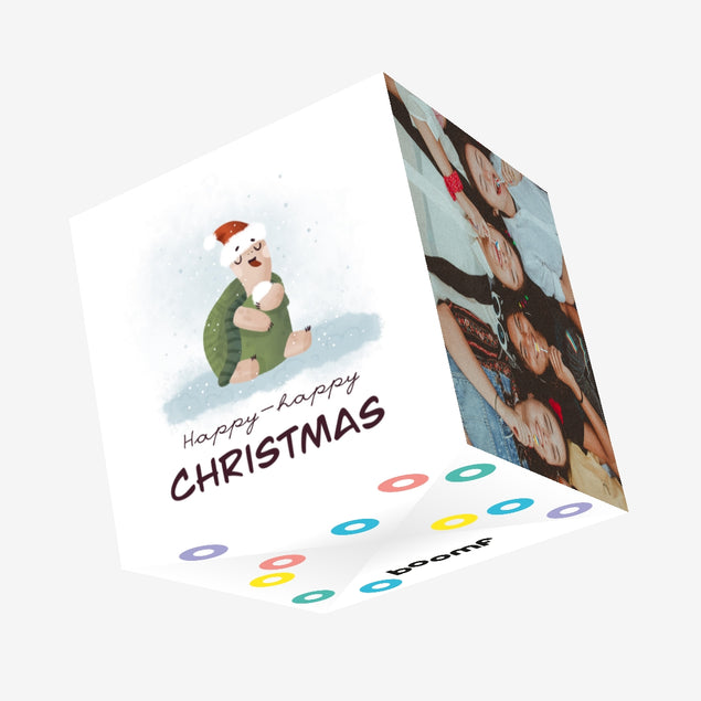 Happy Christmas Cute Turtle Eating Snow Confetti-exploding Greetings Card