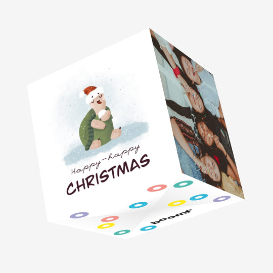 Happy Christmas Cute Turtle Eating Snow Confetti-exploding Greetings Card