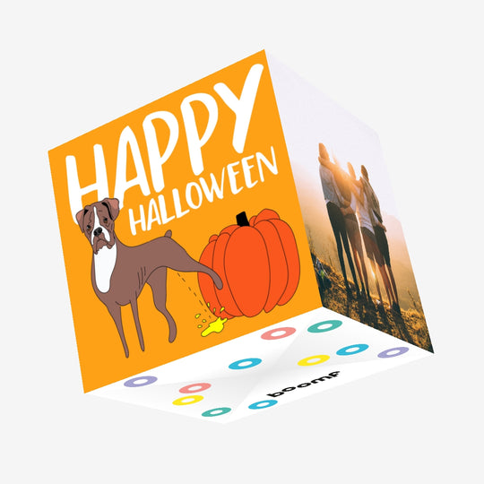 Happy Halloween Bulldog Peeing On A Pumpkin Confetti-exploding Greetings Card