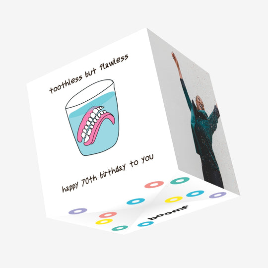 Happy 70th Birthday Dentures In A Glass Of Water Confetti-exploding Greetings Card
