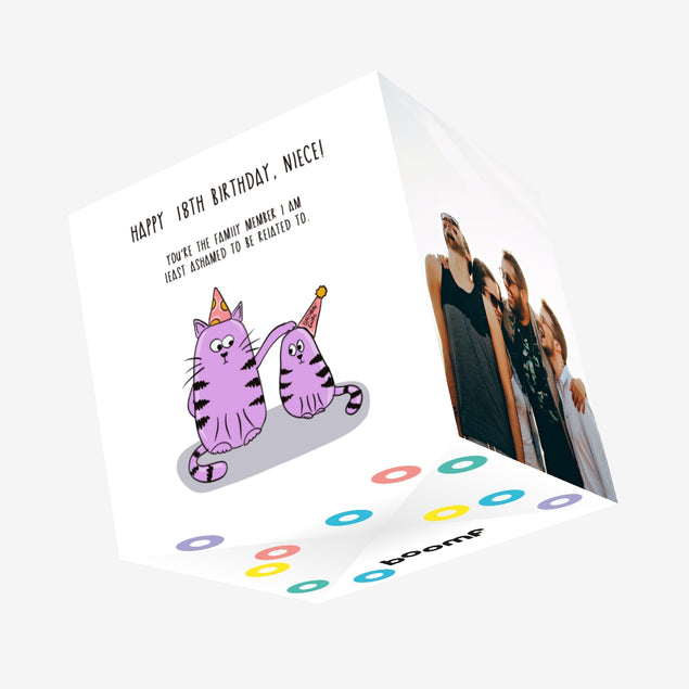 Happy 18th Birthday Niece Purple Cats Confetti-exploding Greetings Card