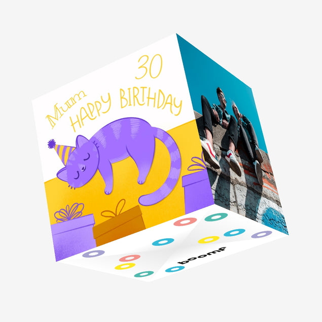 30th Birthday Purple Cat Mum Confetti-exploding Greetings Card