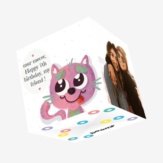 Cat Mur-Meow Happy 7th Birthday Confetti-exploding Greetings Card