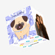 Cute Pug On A Blue Background Happy Birthday Confetti-exploding Greetings Card
